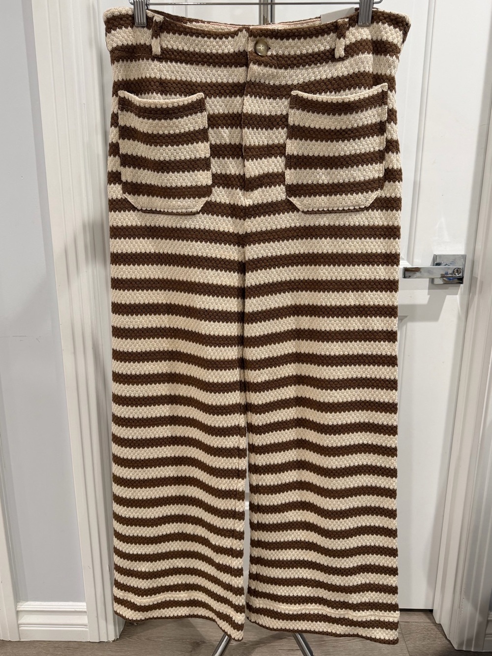 MAEVE BY ANTHROPOLOGIE The Colette Striped Knit Crop Wide-Leg Pants 31 Ivory - Picture 3 of 10